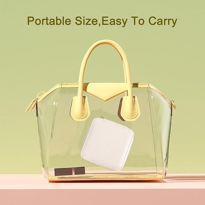 Frebeauty Small Travel Jewelry Box,Travel Jewelry Case with 6 Pouch Bags,Portable Travel Jewelry Organizer,Mini Jewelry Storage,3.35 x 4.9 x 4.8 Inches,Gift Idea for Women Girls (White)