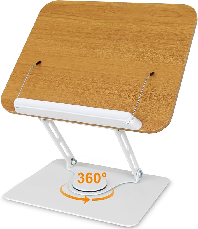 trophable Book Stand for Reading Cookbook Stand Book Holder with 360 Rotating Base Page Clips Book Display Stand for Recipe Sheet Music Laptop Drawing Tablet