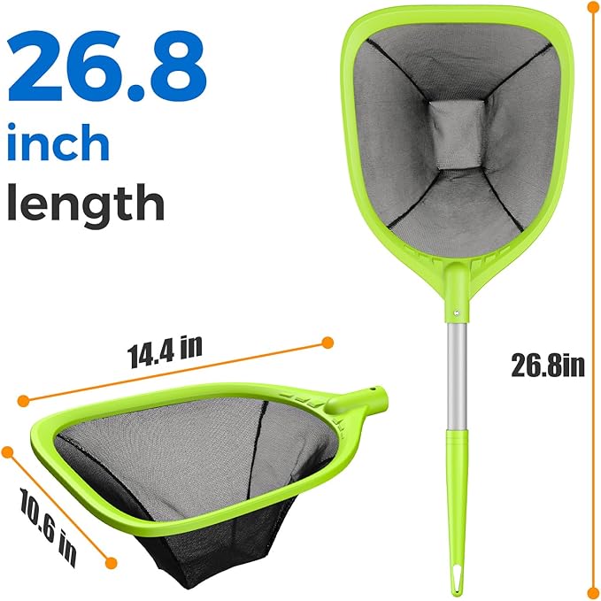 Mowend Pool Net Total Length 26.8 inches, Swimming Pool Skimmer Net with Aluminum Pole for Fast Cleaning Ponds, Hot Tub, and Spas, Pool Cleaner Supplies and Accessories