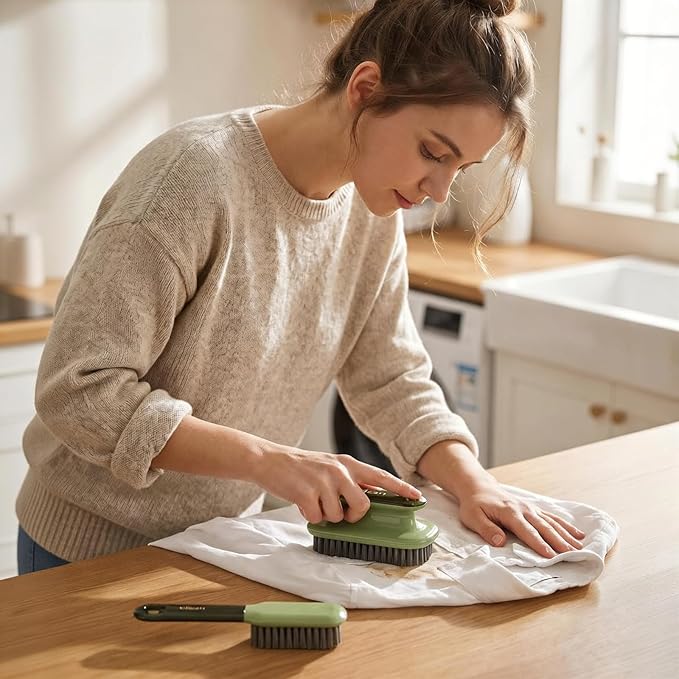 Laundry Stain Brush Household Scrub Brush Laundry Brush for Stain Removal,Soft Bristle Brush 2 Pack Stain Brush for Clothes Scrubbing Bathroom Cleaning Brush,Easy to Hold (Green)
