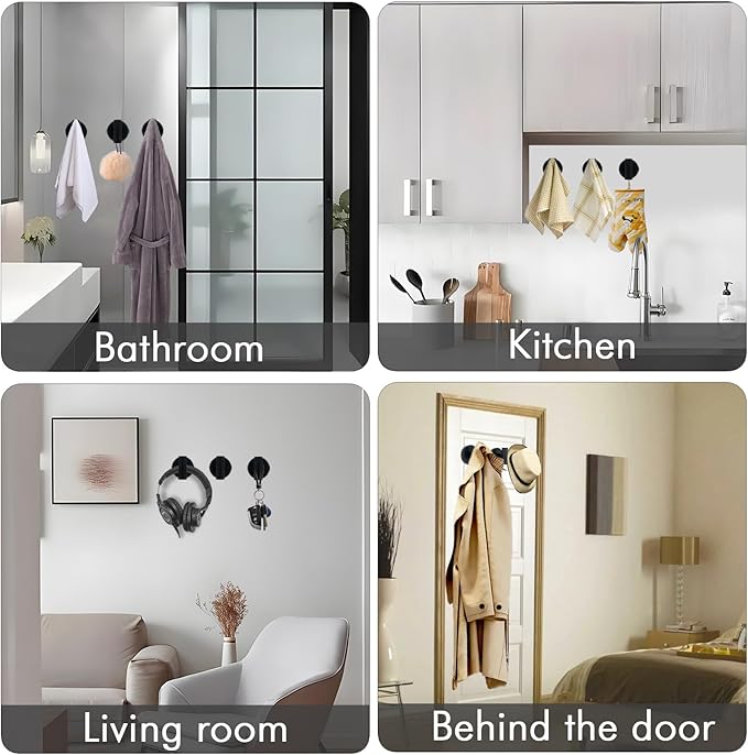 20 PCS Suction Cup Shower Towel Hooks, Wall Mount Robe Holder, Heavy Duty No Drill Wall SUS304 Waterproof Stainless Steel Hooks for Bedroom, Bathroom, Kitchen, Hotel and Office (Matte Black)