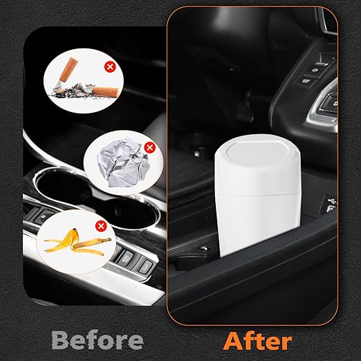 Car Trash Can with Lid, Leakproof Garbage Can with 40 Attached Trash Bags, Mini Essential Car Accessories for Interior for Car, Home, Office (White)