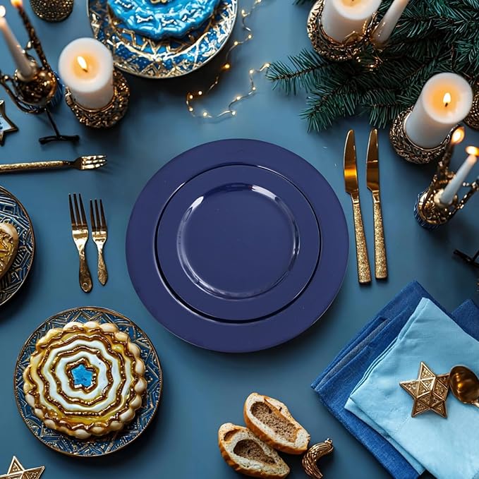 FLOWERCAT 60PCS Blue Plastic Plates - Heavy Duty Blue Disposable Plates (10.25" & 7.5") - Serves 30 Guests for Birthday Parties/Weddings/Presidents' Day/Memorial Day/Hanukkah