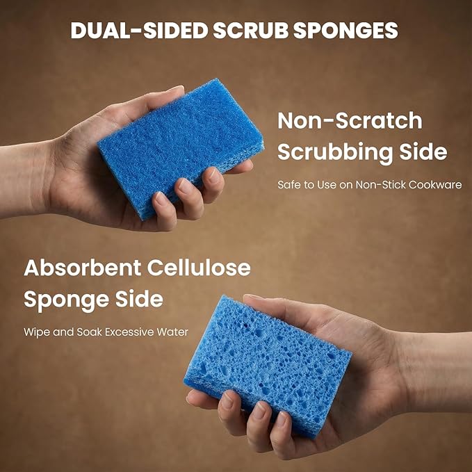 Metflavor Kitchen Sponges, 48 Count, Non-Scratch Scrub Sponge, Dual Sided Cleaning Sponges for Dishes, Kitchen, Bathroom