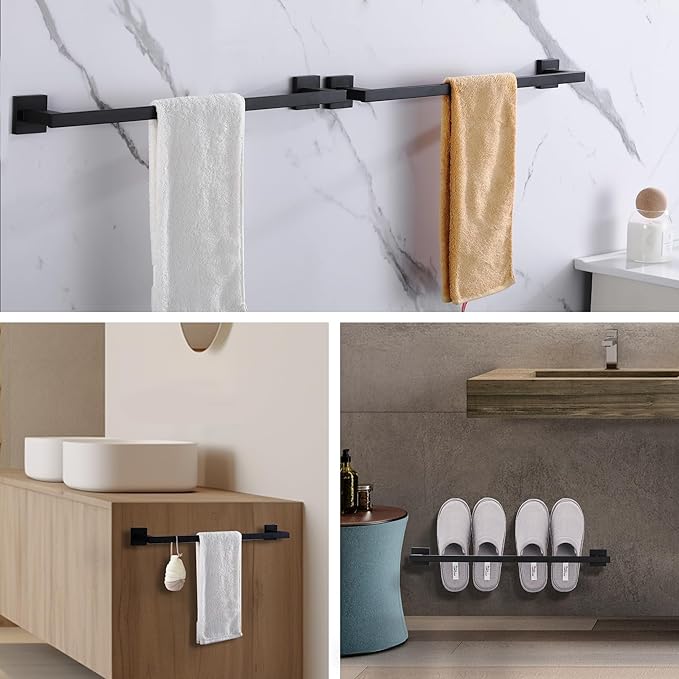 LANC Hand Towel Bar for Bathroom Wall Mounted Matte Black 12-Inche Hand Towel Ring Stainless Steel Towel Rods for Kitchen Bathroom Hand Towel Holder Towel Rack Towel Hanger, A9010MB-L3