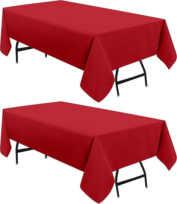 Utopia Kitchen Rectangle Table Cloth 2 Pack (60x84 Inches, Red), Machine Washable Polyester Table Cover for Dining, Buffet Parties, Picnics, Events, Weddings and Restaurants