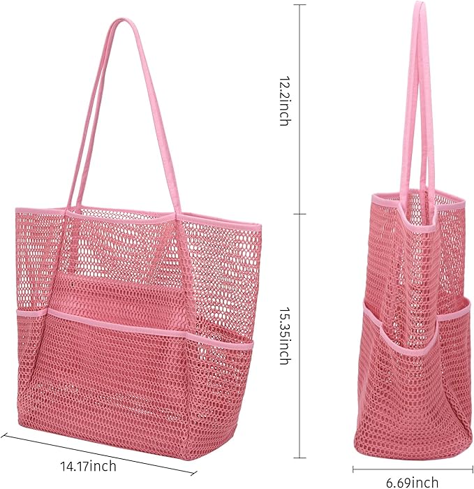 Tainehs Beach Mesh Tote Bag for Women, Large Travel & Pool Bag, Lightweight Vacation Cruise Tote (Inside Out – Flip to Use)