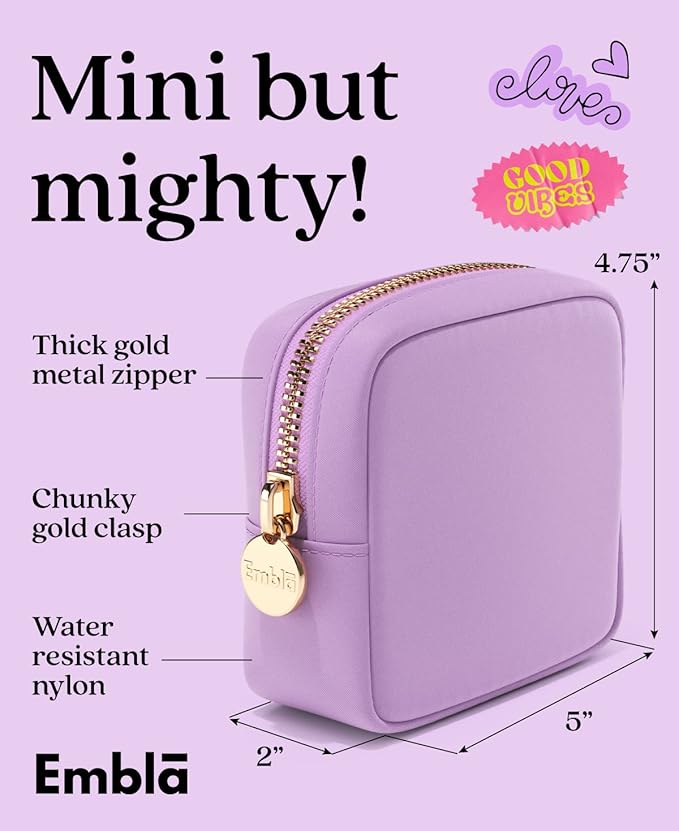 Embla Makeup Bag Travel Cosmetics Pouch and Toiletry Bag, Nylon Zipper Pouch Purse, Cute Make Up Organizer Storage Tote for Women Girls, Waterproof Travel Skincare Case, Small Makeup Bags,Grape