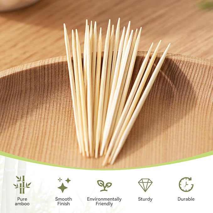 HOPELF Bamboo Toothpicks by Individually Wrapped for Appetizer, Olive, Barbecue, Fruit, Teeth Cleaning,Double-Points Wooden Toothpick.5000 Count