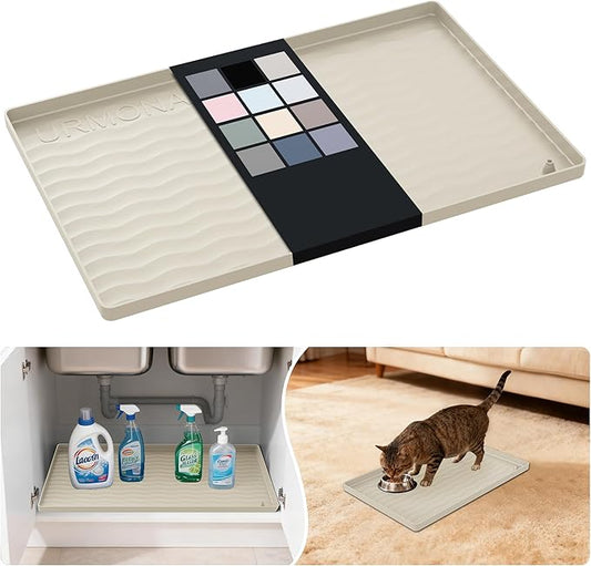 URMONA Waterproof Silicone Under Sink Mat 19'' x 12'' Shelf Liner for Kitchen and Bathroom, Cabinet and Counter Protector, Storage and Organizers, Litter Mat, Pet Cat Puppy Essentials(Cream)