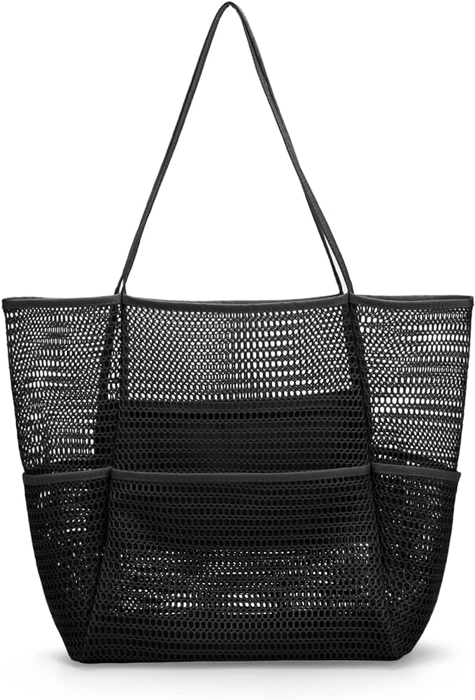 Tainehs Beach Mesh Tote Bag for Women, Large Travel & Pool Bag, Lightweight Vacation Cruise Tote (Inside Out – Flip to Use)