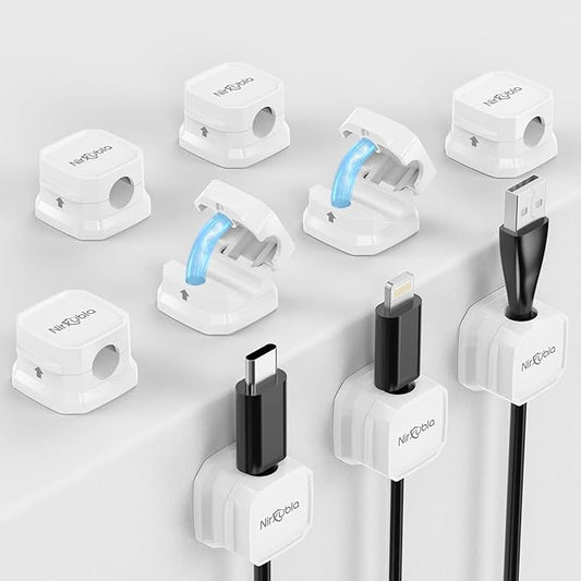 [9 Pack] Magnetic Cable Clips, Easy to Adjust Cables or Wires, Enhanced Adhesive Wire Holder Keeper Organizer, Desk Cable Management, NIRXUBLA Cable clips for office, car, kitchen, workspace, Bedroom (White)
