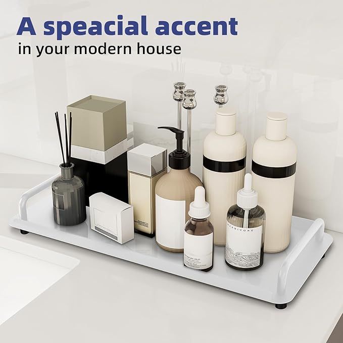 2 Pack Bathroom Vanity Tray, Toilet Tank Tray with Handle, Bathroom Trays for Counter, Toilet Tank, Kitchen (White)