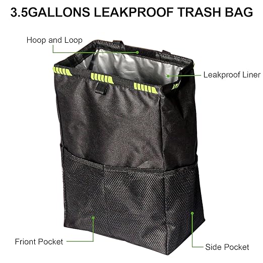 Car Trash Can, Car Trash Bag Hanging, 3.5 Gallons Ultra Large Capacity Organizer and Storage with Adjustable Straps, Leakproof Lining (Pack of 3)