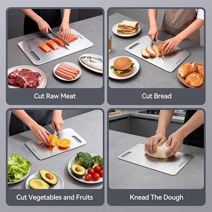 Titanium Cutting Board, 100% Pure Titanium Cutting Boards for Kitchen, Double-Sided Non-Toxic Cutting Board, Ideal for Slicing and Dicing Meats, Features Handle, Dishwasher Safe - 16"L*10"W（silver）