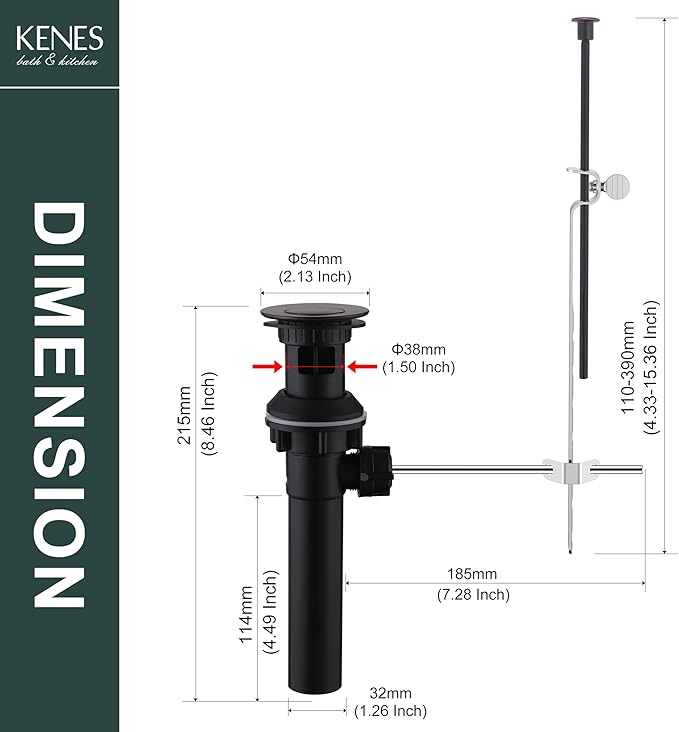 KENES Oil Rubbed Bronze Bathroom Sink Drain Assembly with Lift Rod, Bathroom Sink Drain with Overflow, Lavatory Pop Up Drain Stopper for Bathroom Vanity Sink, LJ-P701-8