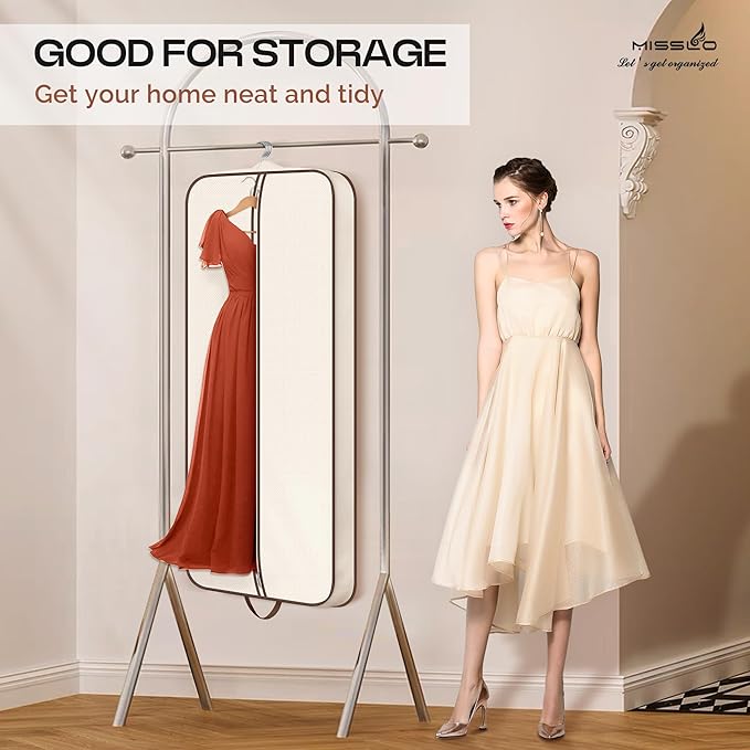 MISSLO 60" Foldable Garment Bags for Travel for Women Dress Bags for Gowns Long Hanging Bag for Closet Storage Dress Protector Bag for Gowns, Suits, Coats, Beige