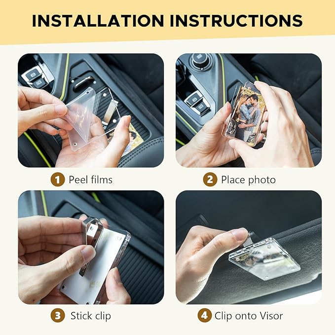 4Pcs Car Picture Holder, Magnetic Acrylic Visor Photo Clip & Photo Frame for car - Perfect Personalized Gifts for Women's Day Mother's Day Birthday, Car Decor Accessories
