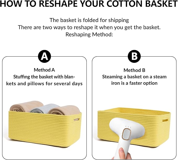 MiniArk Large Storage Baskets for Shelves, Closet Organizer Bins for Clothes, Blanket, Towels, Baby Nursery, Toy Box, Woven Rope Baskets, 17 x 13 x 7.5”, 2 Packs Yellow
