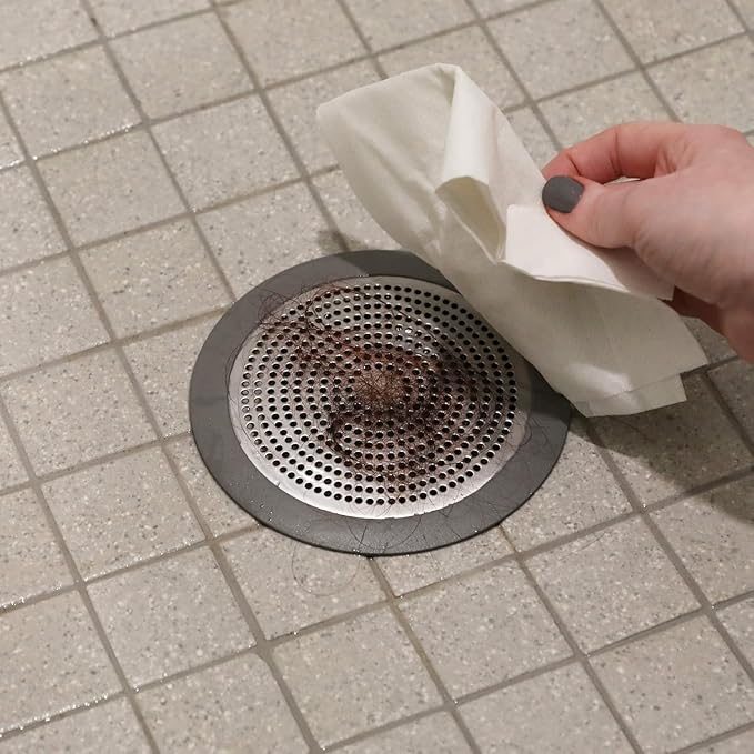 Round Shower Drain Cover Hair Catcher 5.5 inch, Hair Stopper for Bathtub Drain Bathroom Shower Drain Strainer Sink Protector Filter Weighted Stainless and Silicone Shield (5.5 in)