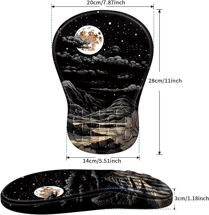 YIWEI Ergonomic Mouse Pad with Wrist Rest - Comfortable Office Mousepad with Memory Foam Wrist Support for Carpal Tunnel Relief, Mouse Pads with Non-Slip Base for Gaming and Home (Moon)
