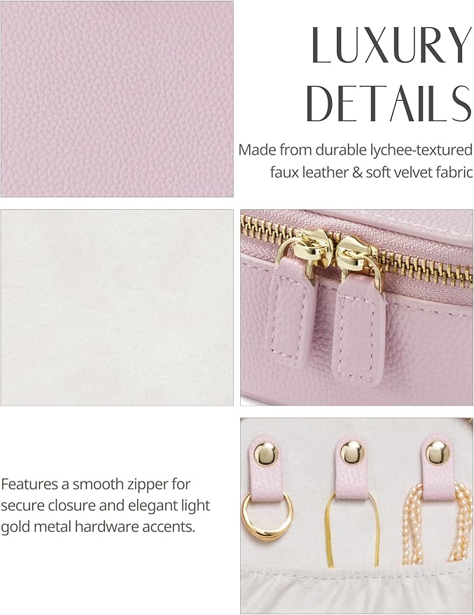 Popvibe Small Jewelry Box Portable Jewelry Case Travel Jewelry Organizers and Storage with 6 Mini Pouch Jewelry Bags, Pink Traveling Jewelry Case for Women