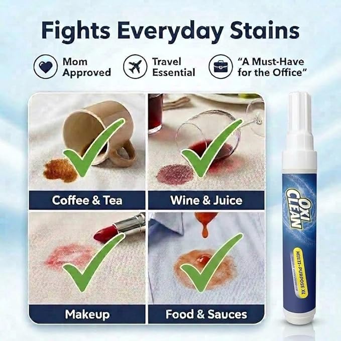 OxiClean On The Go Stain Remover Pen for Clothes, Portable Instant Travel Size Stick, Safe Cloth Stain Remover for Makeup Food and Drink, Stain Pen for Clothes, Pack of 3