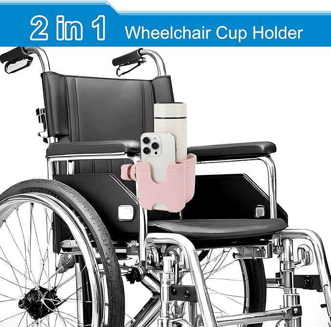 Accmor 2-in-1 Walker Cup Holder with Phone Holder, Wheelchair Cup Holder, Rollator Cup Holder, Cup Phone Holder for Walker, Wheelchair, Rollator, Mobility Scooter
