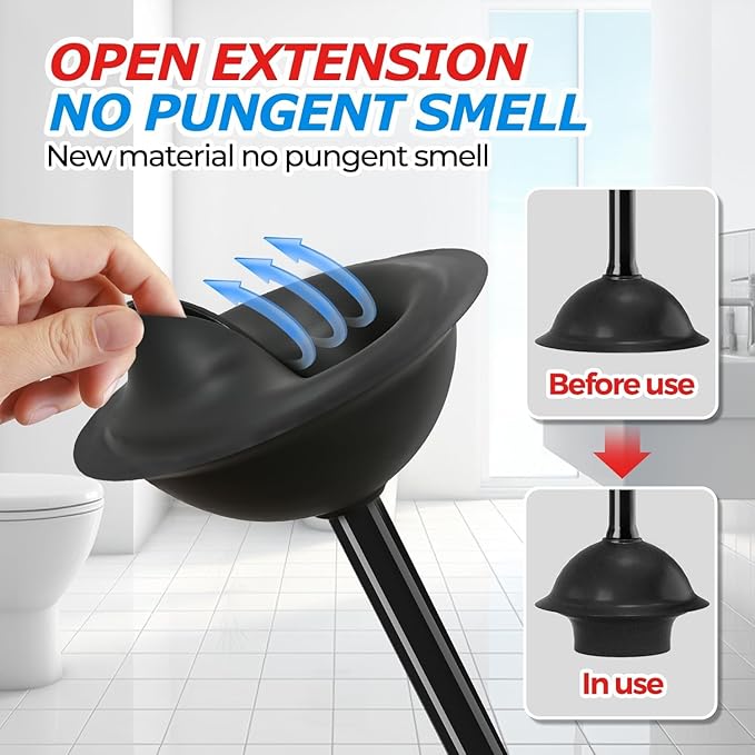 FORASTO 3Pack Toilet Plunger with Holder,Plungers for Bathroom with Holder,Heavy Duty Plunger with Cover,Bathroom Decor，Bathroom Accessories，Toilet Bowl Cleaners,Charcoal Black