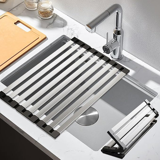 17.7"*12.8" Foldable Dish Drying Rack Thickened & Widened Over Sink Dish Drying Rack High-Temperature Resistant Removable Sink Storage Rack 304 Stainless Steel Drainer for Kitchen and Rv sink