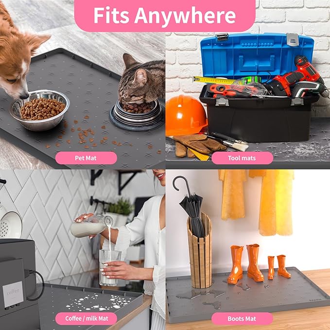 Sdpeia Under Sink Mat 22"×14" Waterproof Silicone Cabinet Liner & Sink Protector for Kitchen & Bathroom, Multi-Purpose Organizers Tray for Pets, Laundry, Cat Litter Mat,Gray