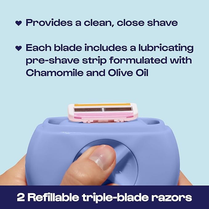 Alleyoop Portable Travel Razors For Women - Perfect For Touch Ups On-The-Go - Includes Refillable Blades, Moisturizing Bar & Water Spray Bottle - Safe For All/Sensitive Skin Types (Periwinkle)