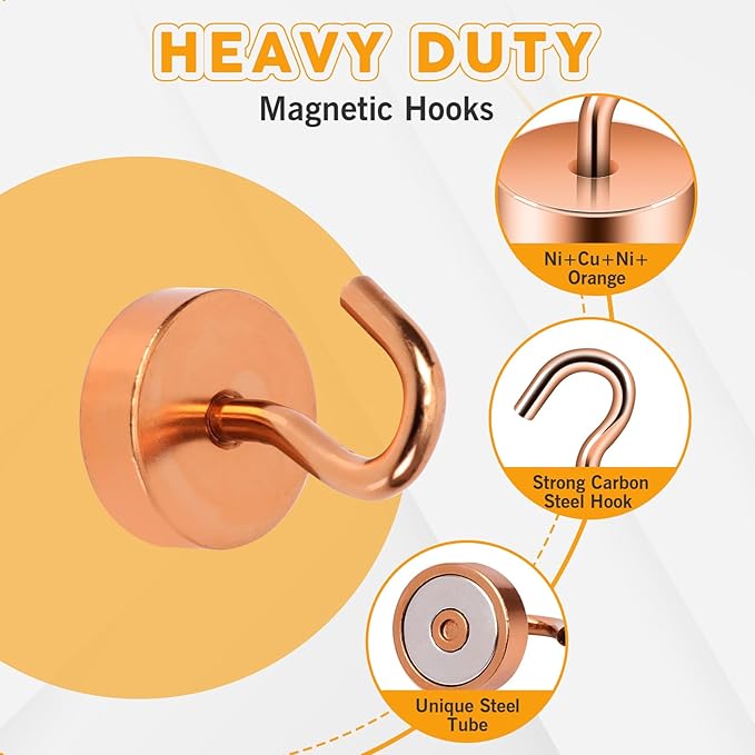Neosmuk Magnetic Hooks, Cruise Ship Essentials, 40lb+ Heavy Duty Magnetic Hooks for Cruise Cabins, Refrigerator, Grill, Hanging, and Travel | Extra Strong Must-Haves Magnet Hook,Bronze,Pack of 10
