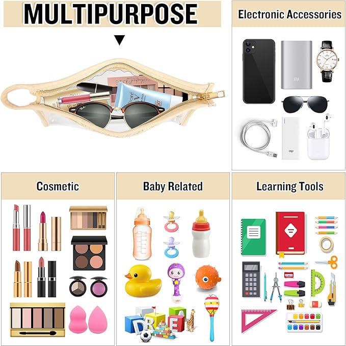 2 Pcs Boho Straw Clear Makeup Letter Bag BEACH Pouch, Sunscreen Bags for Beach Travel Small Cute Chenille Letter SPF Bag Pouch,Waterproof Beach Toiletry Sun Bag Best Beach Accessories for Women(SUN)