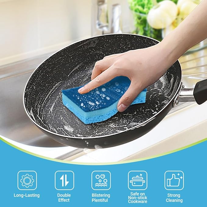 AIDEA Sponges Kitchen, Non-Scratch Scrub Sponge, 24-Count, Sponges for Non-Stick Cookware, Kitchen Sponge for Dishes, Cleans Fast Without Scratching, Cleaning Power for Kitchen, Bathroom, Household