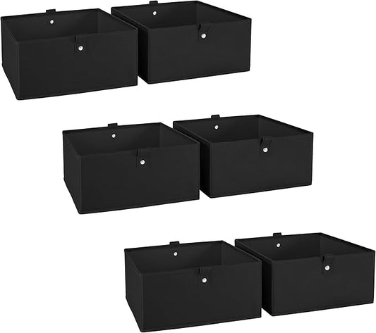RiverRidge Kids 6pc Folding Storage Bins Set - 10.5”W x 5”H Fabric Boxes with Handles for Closet Organizer & Storage - Black Cube Storage Organizer for Toys, Clothes & Crafts - Fits RiverRidge Shelves