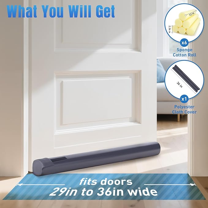 BlissTrends Door Draft Stopper Covers Gaps up to 2.36", Draft Stopper for Bottom of Door Soundproof, Windproof, Dustproof, Block Light, Insect Resistant, Under Door Draft Stopper 36 Inch (Grey)