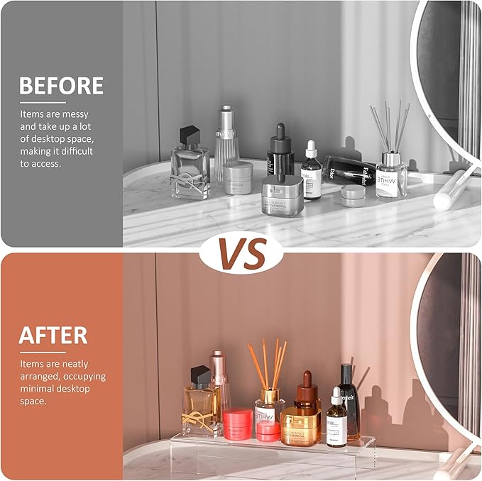 Acrylic Shelf Riser 12x4.3x2 pack of 2, Clear Display Shelf 12” for Shoes, Glasses, Plants, Home Decors, Perfume, 12x4.3x2 Inch