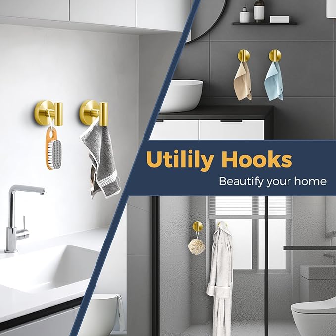 Heavy Duty Suction Cup Hooks for Glass Window,Tile,Mirror,Removable Shower Hooks for Inside Shower,Metal Towel Hooks for Bathroom,4 Pack(Gold)