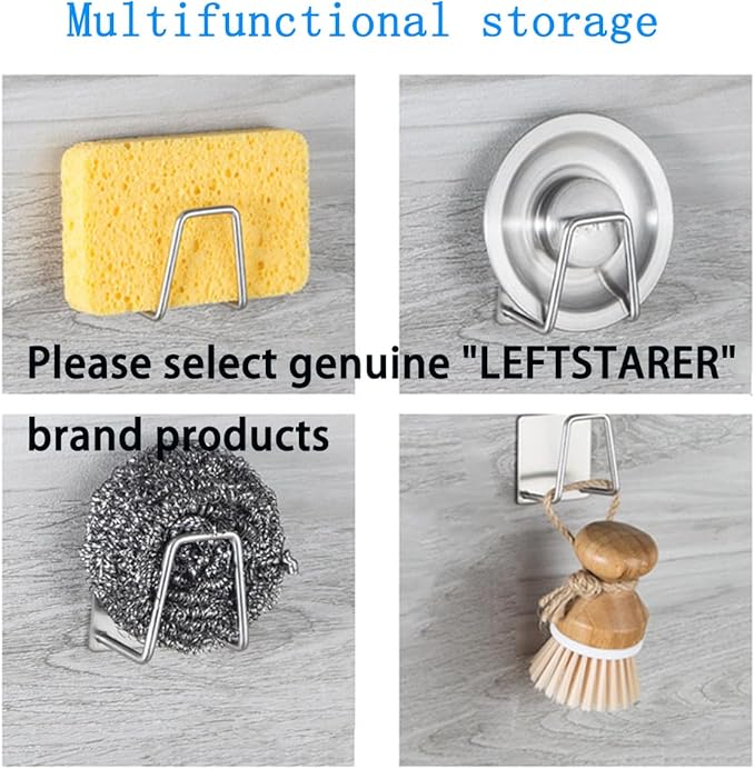 LEFTSTARER 4 Pack Sink Sponge Holder for Kitchen Sink Premium SUS304 Stainless Steel Rustproof Waterproof Quick Drying Small Strong Adhesive Sponge Holder (4)