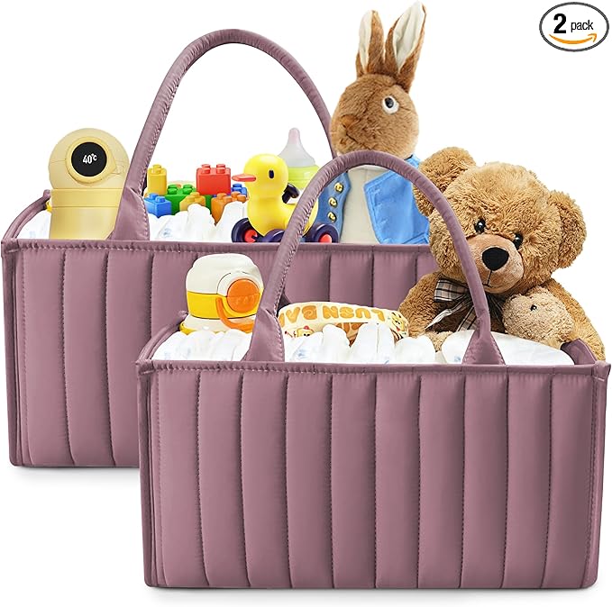 SWEET DOLPHIN 2-Pack Baby Diaper Caddy Organizers, Stylish Storage Baskets for Newborn Essentials, Diaper Station & Car Travel, Value Bundle for Baby Shower Gifts & Registry Must-Haves - Tan