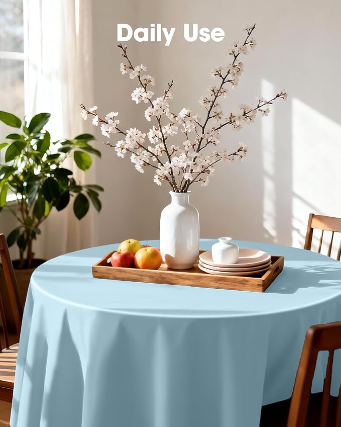 Pureegg Plastic Table Cloth Disposable 10 Pack, 84'' Round Table Cloths, Easter Party, Picnic, Wedding, Decorative Tablecloths, Round, Baby Blue Plastic Cover, Leakproof & Sturdy, Light Blue
