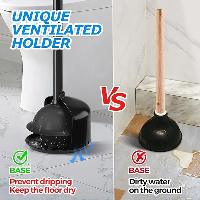FORASTO 3Pack Toilet Plunger with Holder,Plungers for Bathroom with Holder,Heavy Duty Plunger with Cover,Bathroom Decor，Bathroom Accessories，Toilet Bowl Cleaners,Charcoal Black