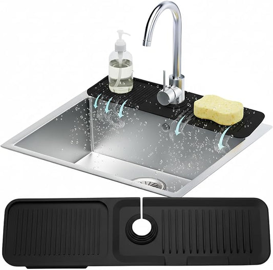 24” Silicone Faucet Mat For Kitchen Sink, Kitchen Sink Splash Guard Behind Faucet, Kitchen Faucet Mat For Kitchen Sink, Kitchen Sink Faucet Mat Splash Guard and Sink Water Splash Guard (Black)