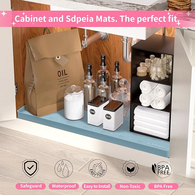 Sdpeia Under Sink Mat 31"×22" Waterproof Silicone Cabinet Liner & Sink Protector for Kitchen & Bathroom, Multi-Purpose Organizers Tray for Pets, Laundry, Cat Litter Mat