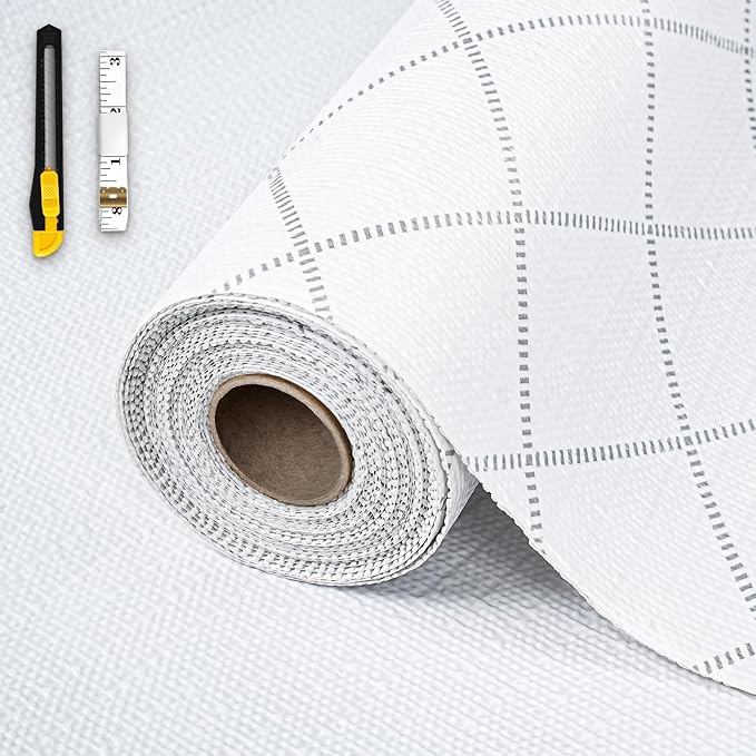 Shelf and Drawer Liner for Kitchen Cabinet,12 in x 30 FT Non-Adhesive Rhombus Cabinet Liners for Shelves Non-Slip Waterproof Kitchen Drawer Liners Contact Paper Shelf Paper with Knife and Tape Measure
