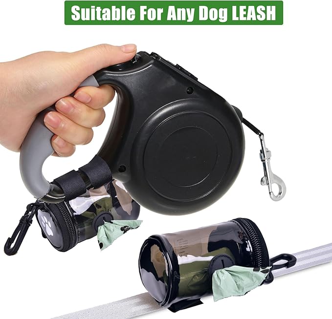 Dog Waste Bag Dispenser Poop Bag Dispenser for Leash Accessory Dog Poop Bag Holders Fits Dog Leash, Includes Hand-Free Holder, Clear, No-PUXYB