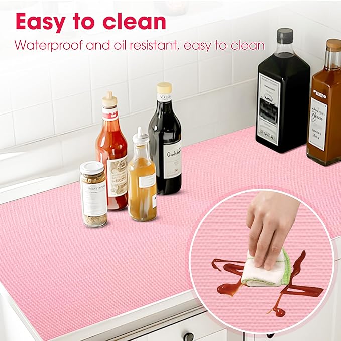 Drawer and Shelf Liner, Non-Slip Kitchen Cabinet Liners Non-Adhesive Thick Strong Grip Waterproof Washable Mats Protect Dresser Shelves Cupboard Bathroom Cabinets, Pink, 24 in X 10 FT