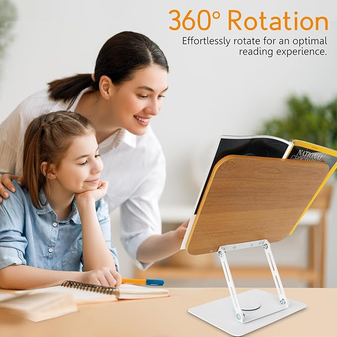 trophable Book Stand for Reading Cookbook Stand Book Holder with 360 Rotating Base Page Clips Book Display Stand for Recipe Sheet Music Laptop Drawing Tablet