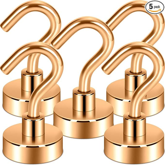 Neosmuk Magnetic Hooks, Cruise Ship Essentials, 30lb+ Heavy Duty Magnetic Hooks for Cruise Cabins, Refrigerator, Grill, Hanging, and Travel | Extra Strong Must-Have Magnet Hook, Bronze, 5 Pack